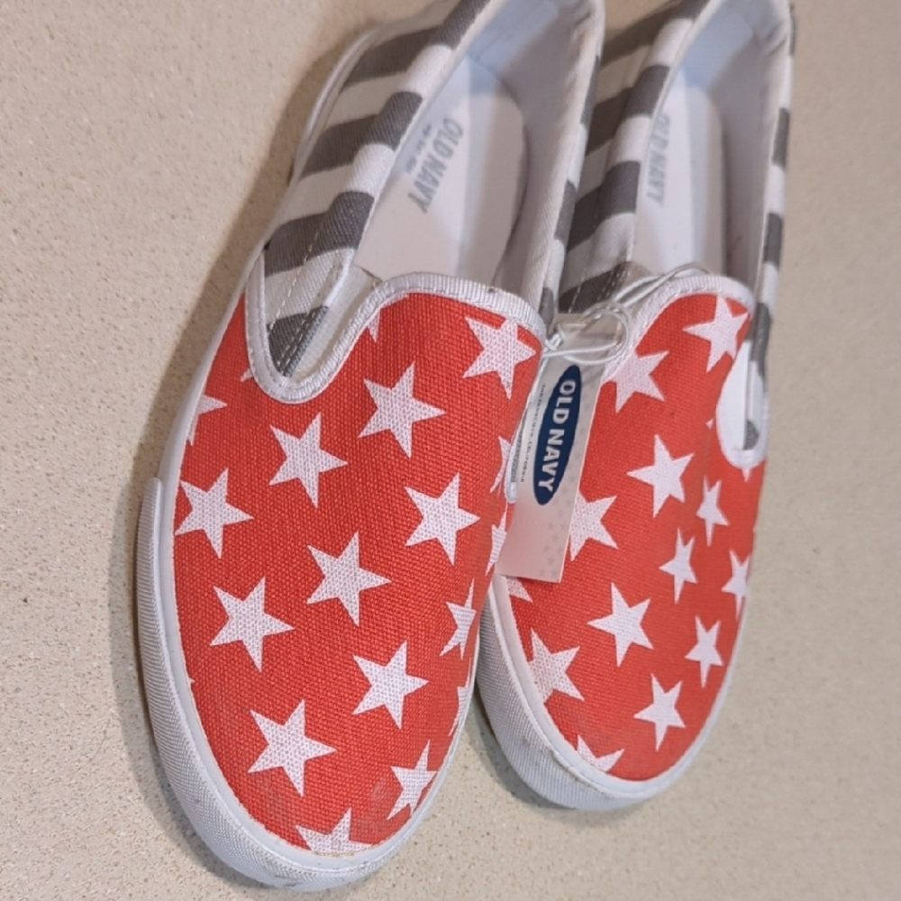 Never Worn Old Navy Kids Red and Gray Star Slip-On Shoes - Picture 2 of 4